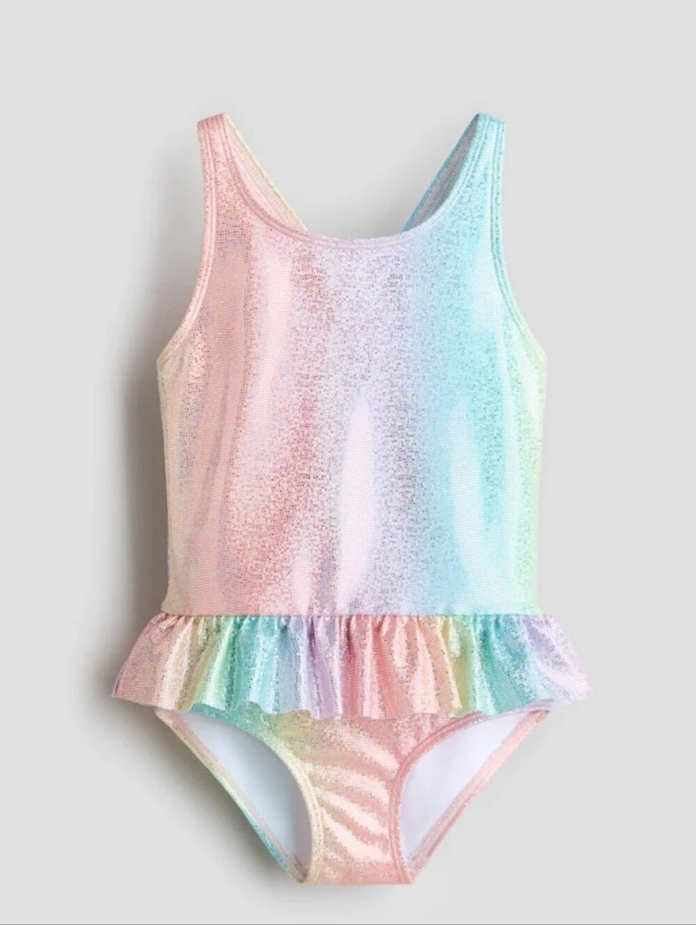 H&M Pastel Rainbow Shimmer One-Piece Swimsuit with Rufflel 8-10yrs Old l 100097